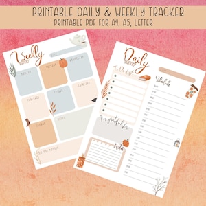 Planejador diário e semanal para impressão de outono em PDF, edição limitada Autumn Fall Vibes, planejador temático de outono, download digital, impressão em carta A4 A5