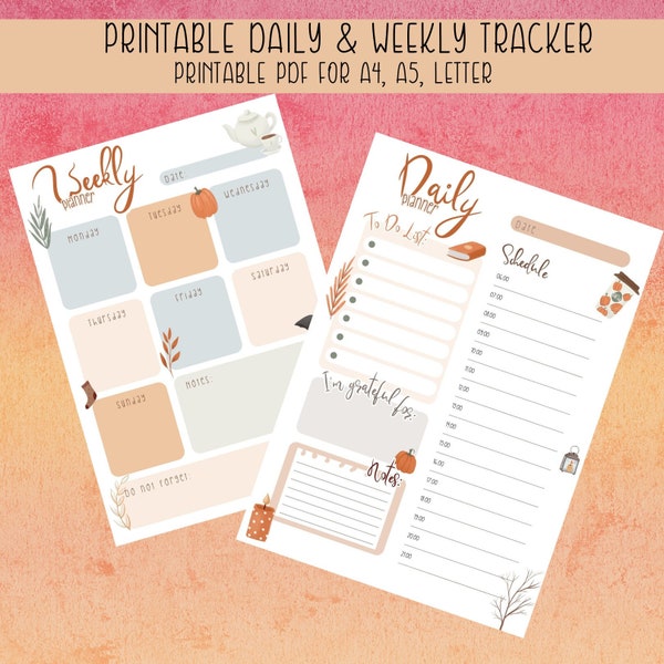 Autumn Printable Daily and Weekly Planner PDF, Autumn Fall Vibes Limited Edition, Autumn Theme Planner, Digital Download, A4 A5 Letter Print