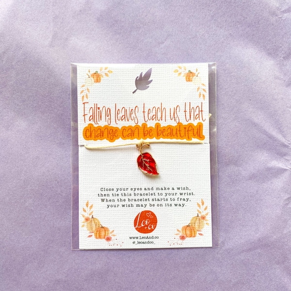 Autumn Falling Leaves Wish Bracelet | Positivity Gift, Friendship Bracelet, Best Friend Gift, Party Favours, Pumpkin Spice Season Bracelet