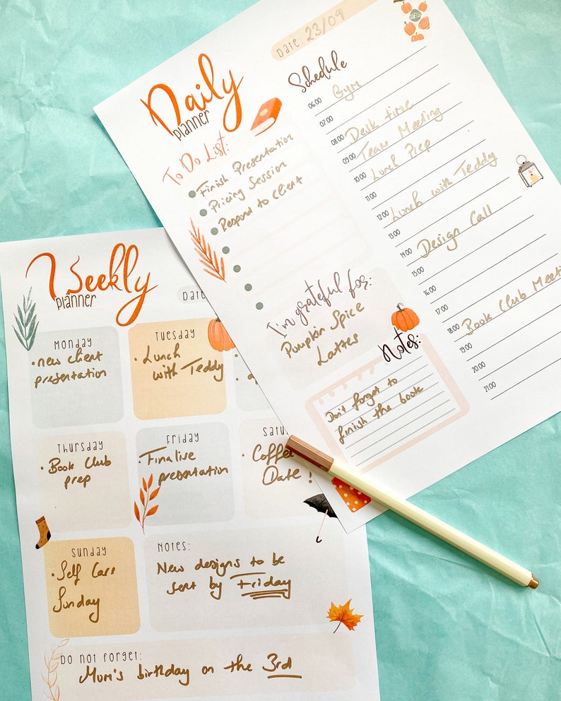 Afdrukbare pdf-dag- en weekplanner herfst, Autumn Fall Vibes Limited ...