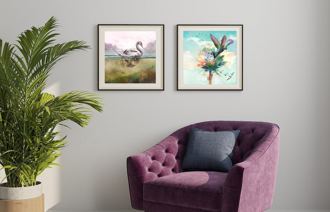 Art Print 20x 20 Unframed Square prints Swan Etsy