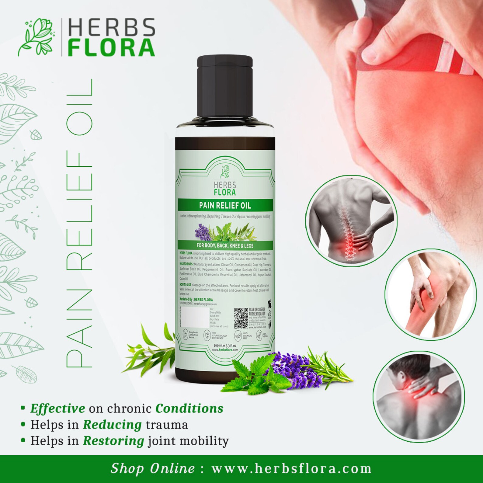 Herbs Flora Herbal Pain Relief Oil for Joint Back Knee and Etsy