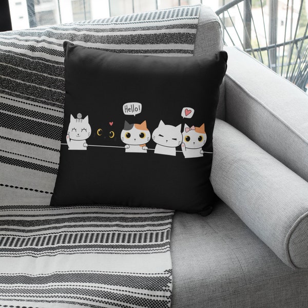 Niedliche Katze Kissenbezug, Kätzchen Design Cartoon Kissen, Katzen Silhouetten Kawaii Kissen Geschenke für Katzenliebhaber (Kissen nicht enthalten)