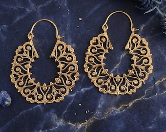 Mandala Brass Or Silver Plated Fantasy Hoops Earrings-New Collection-Boho Earrings-Gypsy Jewelry-Hoops Earrings-Organic Inspired Jewelry