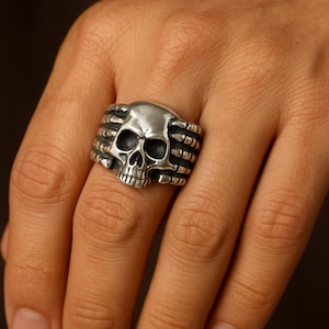 Handcrafted Brass Skull Ring: Gothic Biker Jewelry,  Skull Head Ring, Skeleton Lovers Gift, Handmade Ring, Gift for Him