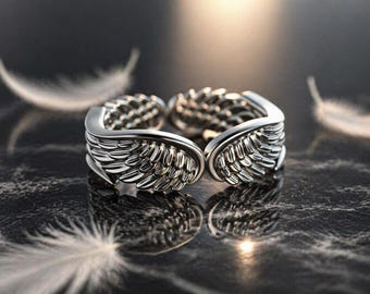 Sterling Silver Angel Wing Ring, Feather Thumb Ring, Gift Boxed