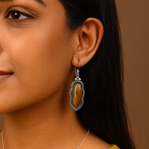 Tiger Eye Earrings | Natural Gemstone Studs | Boho Gold Plated Earrings | Healing Crystal Jewelry | Handmade Earrings | Gift for Her