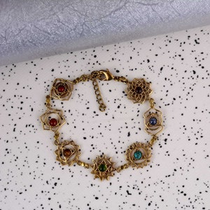 Handmade 7 Chakras Charms Brass Bracelet with 7 Gemstones, Adjustable Length, Gift for Yogi, Sacred Geometry Jewelry, Healing Stones, Chakra