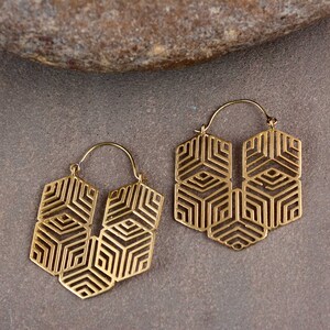 Geometric Brass Earrings, Modern Statement Earrings for Women, Handmade Bold Brass Jewelry, Minimalist Boho Dangle Earrings Gift