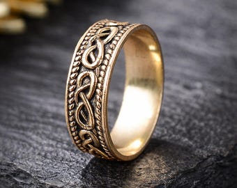 Celtic Knot Band Ring, Unisex Silver Wedding Band, Viking Style Ring, Eternal Knot Promise Ring, Ancient Symbol Jewelry, Artisan Statement