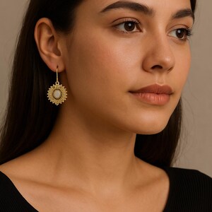 White Rainbow Moonstone Earrings \ Gemstone Earrings \ Handmade Brass Earrings \ Unique Earrings \ Statement Earrings \ Dangle Drop Earrings