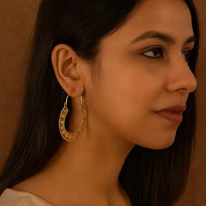 Brass Hoop Earrings, Handmade Boho Hoops, Large Statement Earrings, Unique Ethnic Jewelry, Modern Brass Earrings,Tribal Earrings