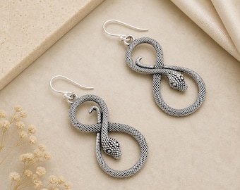 Silver Snake Dangle Earrings: Gothic Serpent, Witchy Boho Jewelry