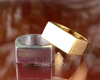 Engraved Brass Rectangle Signet Ring - Personalized Unisex Ring
