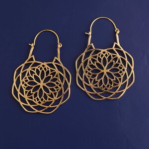 Lotus Spiral Earrings, Boho Earring, Silver plated, Brass Earrings, Tribal Earring, Hippie Earrings, Ethnic Earrings, Mandala Style