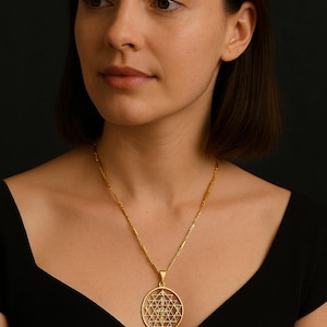 Sri Yantra Pendant Necklace: 14K Gold Plated Sterling Silver, Chakra Jewelry