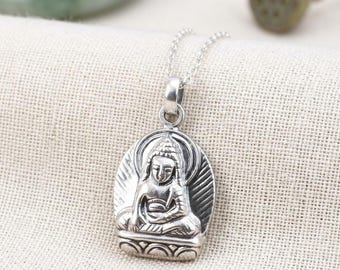 Sterling Silver Sitting Buddha Necklace: Handmade Yoga Meditation Jewelry