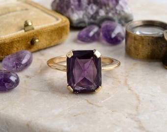 Handmade Brass Amethyst Ring: Adjustable Boho Gemstone Jewelry