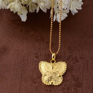 Gold Butterfly Pendant Necklace: Brass Animal Charm, Adjustable Chain
