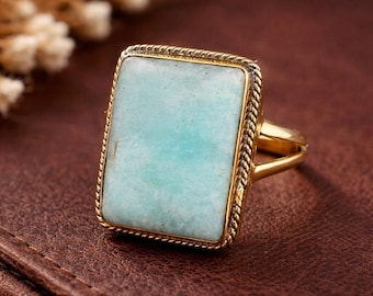 Sterling Silber Larimar Quadrat Ring, oxidierter Boho Statement Ring