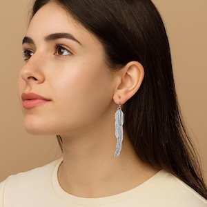 Sterling Silver Feather Earring, Natural 925 Silver Single Feather Earring, Unique Bohemian Charm Earrings for Women and Men-Gift