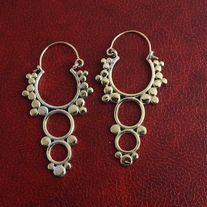 Oxidised Circle Dots Earrings By Estonished, Silver-Plated Drop Earrings,Handmade Ethnic Hoops Earrings,Big Bali Hoops,Intricate Bali Hoops