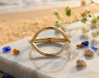 Anillo de latón con ondas hecho a mano, estilo bohemio, dorado.