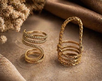 Gold Stackable Ring Set, Dainty Stacking Rings, Minimalist Gold Rings, Boho Ring Set, Adjustable Rings, Gift for Her