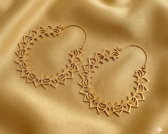 Large Brass Hoop Earrings: Boho Statement Jewelry