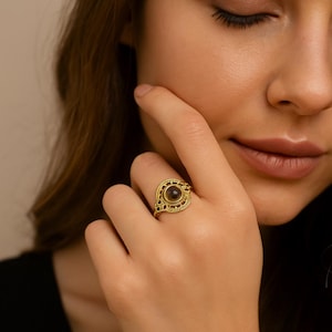 Natural Smoky Quartz Ring-Handmade Silver Ring-925 Sterling Silver Ring-Round Smoky Quartz Designer Ring-Capricorn Birthstone-Promise Ring