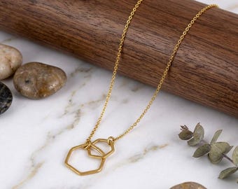 Interlocking Necklace: Geometric Gold & Silver Double Circle