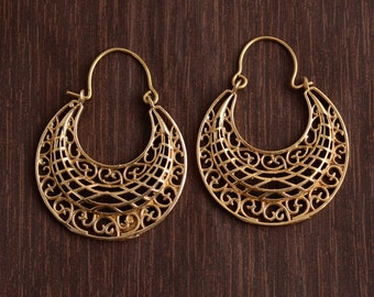 Handgefertigte Messing Creolen, Mandala Boho Schmuck