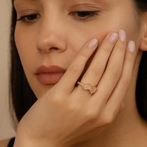 Rosenquarz Birnenform Ring, Rosenquarz Edelstein natürlich, Schmuck, handgemachter Ring, Januar Birthstone, am besten für sie, Valentinstagsgeschenk