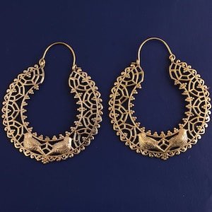 Gold Plated Tribal Earrings, Big Mandala Earring, Bird Earrings, Boho Earrings, Ethnic Earrings, Handmade Jewelry, Boho Women Jewelry
