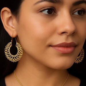 Statement Hoop Earrings, Ethnic Hoops, Bohemian Brass Earrings,Tribal Gold Brass Earrings,Boho Jewelry,Hoop Bohemian Earrings,Gift For Women
