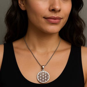 Colgante de Flor de la Vida de Plata, Collar de Flor de la Vida de Oro, Colgante de Geometría Sagrada, Joyería de Yoga, Joyería Espiritual, Regalo Floral para Ella