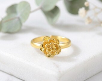 Handgemachte Messing Blume Ring: Einstellbar Boho Blumen Statement Schmuck