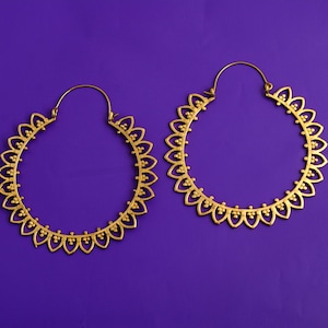 Boho Mandala Lotus Flower Hoop Earrings, Mandala Earrings, Tribal Earrings, Brass Earrings, Hoop Earrings,Big Round Earrings,Flower Earrings