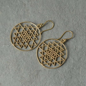 Złote Kolczyki Sri Yantra, Kolczyki na Powodzenia Yantra, Mosiężne Kolczyki Czakra, Kolczyki Yantra, Kolczyki Sri Chakra, Kolczyki z geometrii świętej