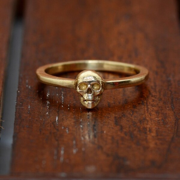 Small  14k & 18k Solid Gold Skull Ring, Stacking Ring, Gold Skull Ring, Skull Jewelry, Boho Ring, Gothic Ring, Midi Ring
