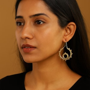Brass Hoop Earrings for Women, Handmade Boho Hoops, Minimalist Statement Earrings, Everyday Brass Jewelry, Lightweight Festival Hoops