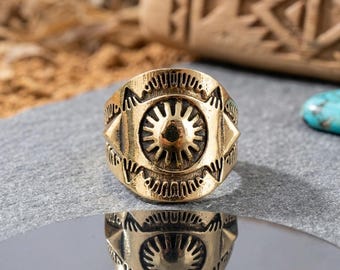 Handmade Brass Sun Ring: Boho Silver Plated Adjustable Solar Jewelry