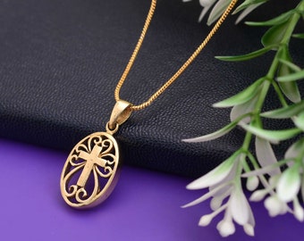 Collana Girocollo Con Croce A Strati Oro - Boho Vintage Con Catena Cubana Grossa Per Donna