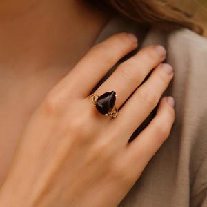 Handmade Brass Smoky Quartz Ring: Boho Ethnic Gemstone Jewelry