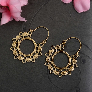 Large ethnic earrings - brass earring - tribal earring - golden hoop - original earrings - bohemian