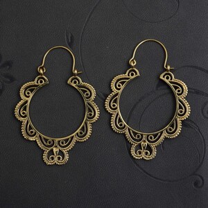 Mandala Earrings,Brass Earrings, Hoop Earrings, Boho Earrings, Tribal Earrings, gift for her, Tribal design, Ethnic earrings