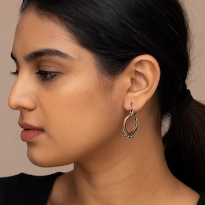 Boho Tribal Hoop Earrings; Ethnic, Mandala minimalist Creoles, huggie curls, gold creoles, women's gift, boho rings, boho earrings