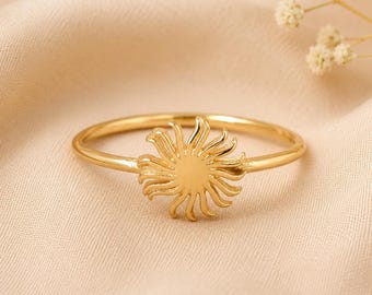 Handcrafted Brass Sunburst Ring: Boho Celestial Gold Band