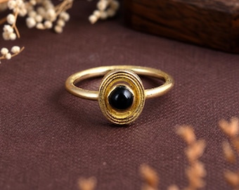 Black Onyx Brass Ring: Handmade Adjustable Boho Statement Jewelry