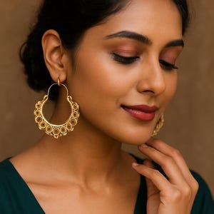 DESIGNER Hoop Bohemian Earrings, Gift For Women, Hoop Earrings, Mandala Earrings, Ethnic Earrings, Tribal Gold Brass Earrings, Boho Jewelry
